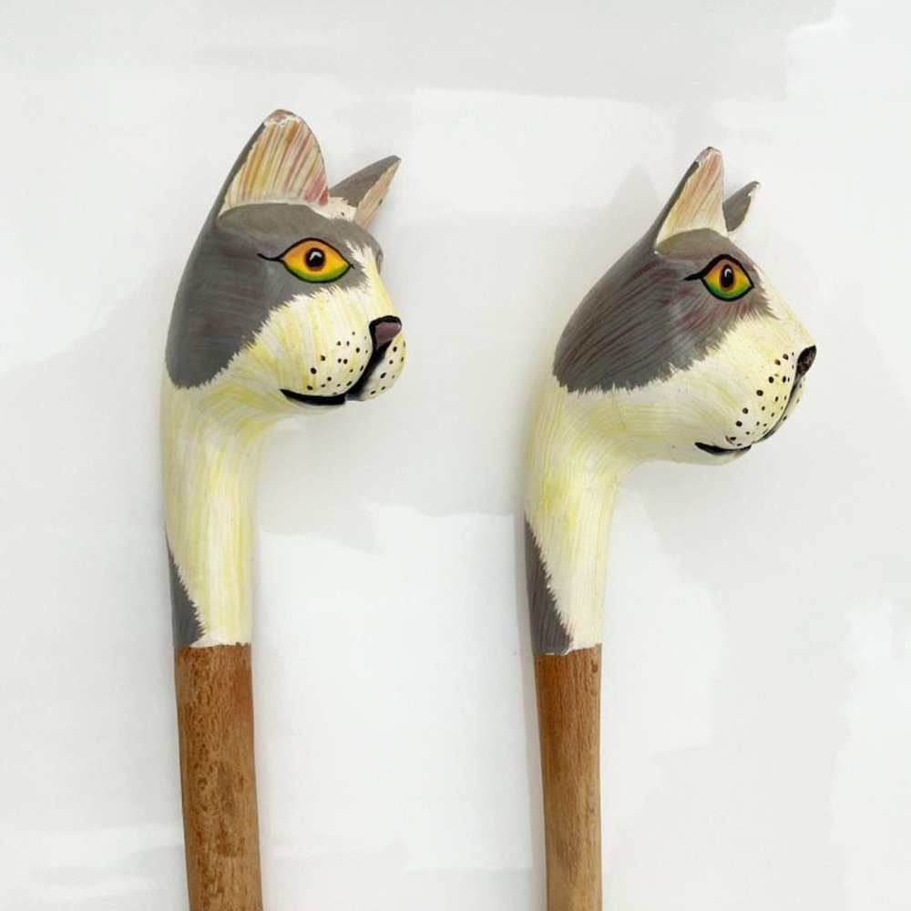 Cool Cat wooden salad spoon and fork set